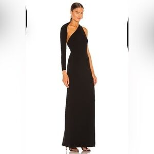 Solace London “Saren” One-Shoulder Black Maxi Dress | Modern Black Tie